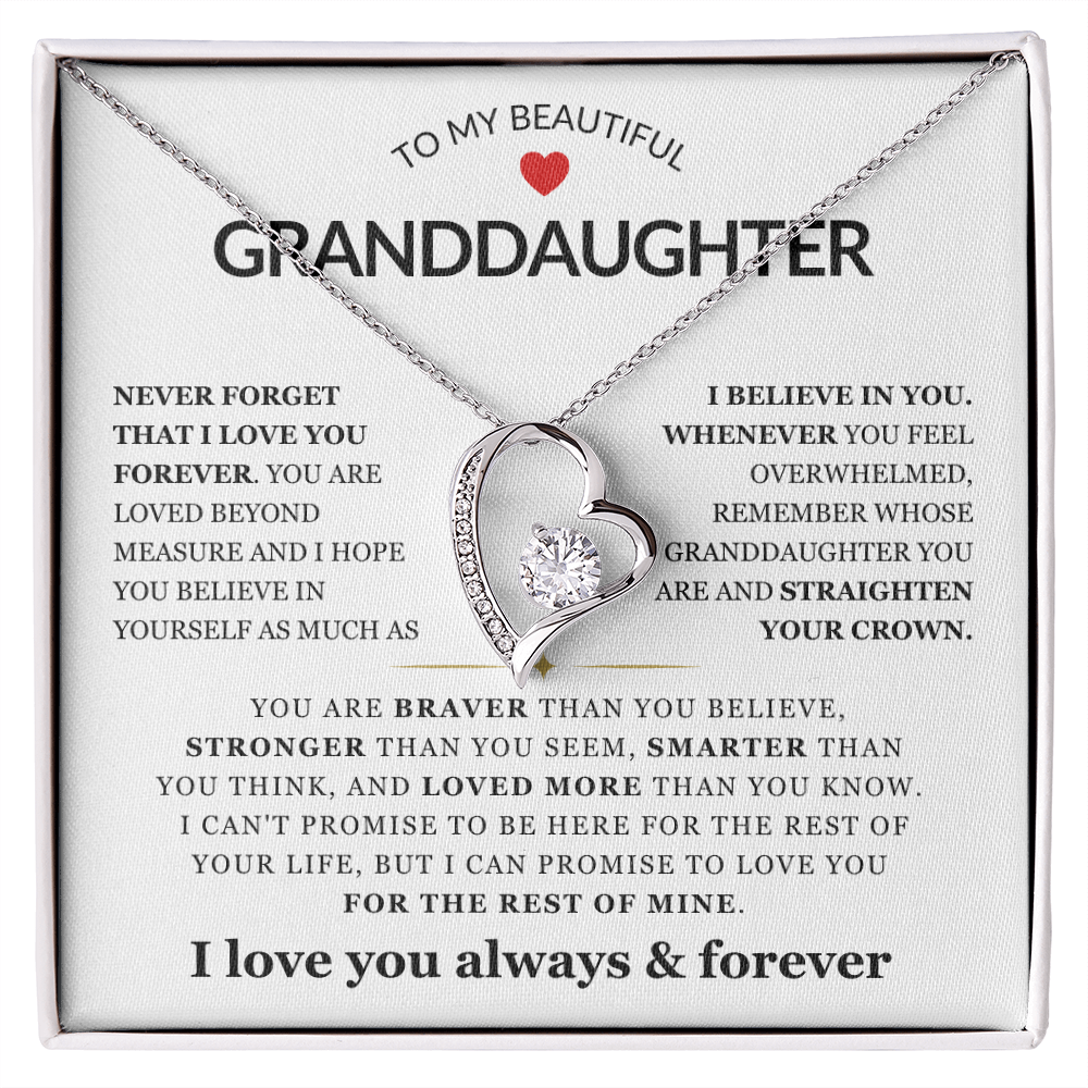 To My Granddaughter Necklace - Love Heart Necklace - I Love You Forever Message Card Jewelry Gift