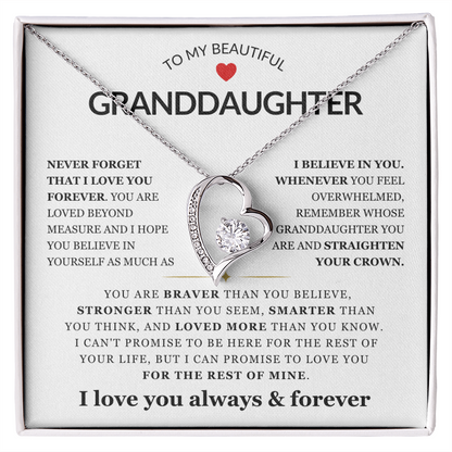 To My Granddaughter Necklace - Love Heart Necklace - I Love You Forever Message Card Jewelry Gift