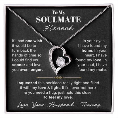 To My Soulmate - Love Heart Necklace - You Are the Woman of My Dream Message Card Gift