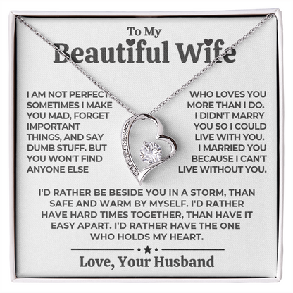 To My Wife - Love Heart Necklace - Eternal Rose Gift Box