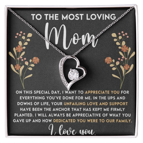 To My Mom - Love Heart Necklace - from Son Message Card Gift