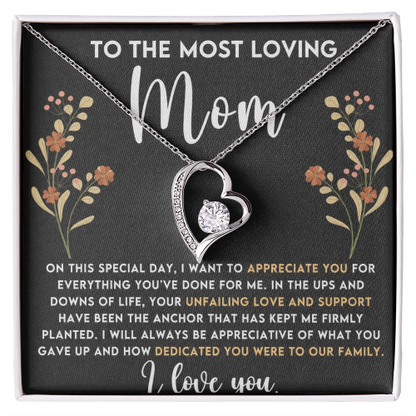 To My Mom - Love Heart Necklace - from Son Message Card Gift