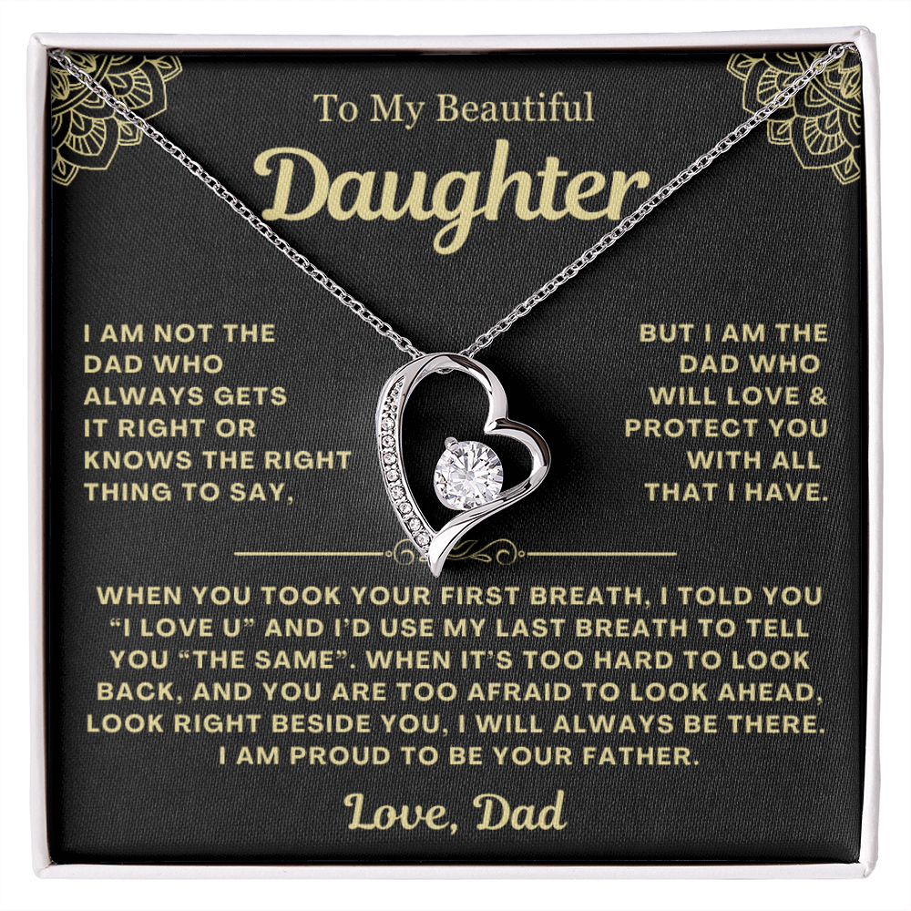 To My Daughter Necklace from Dad - Love Heart Necklace - Proud Father Message Card Gift