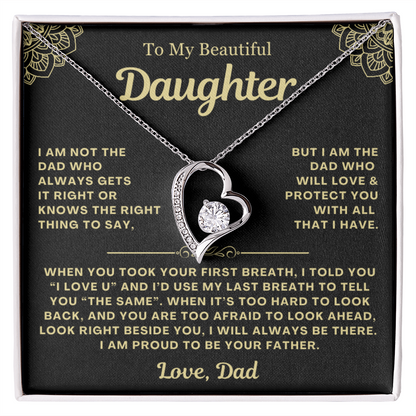 To My Daughter Necklace from Dad - Love Heart Necklace - Proud Father Message Card Gift