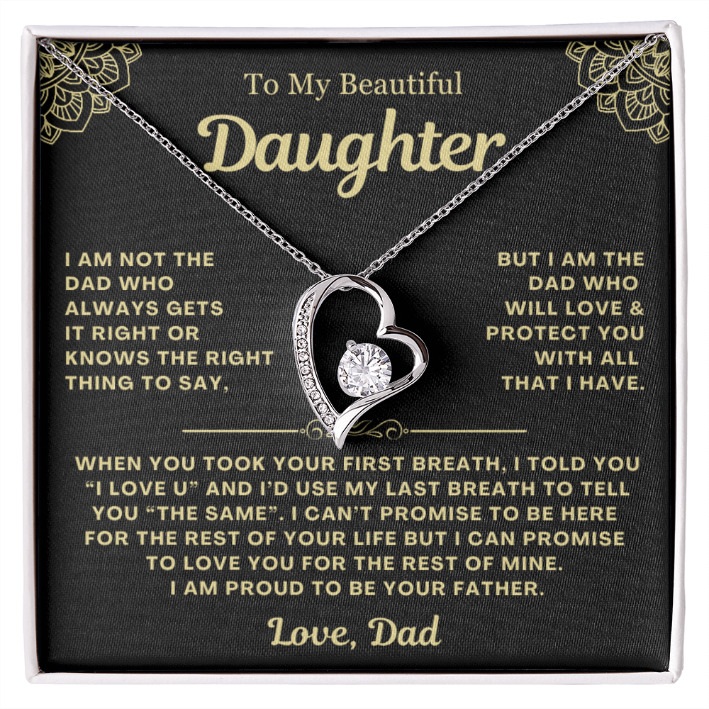 To My Daughter Necklace from Dad - Love Heart Necklace - Proud Father Message Card Gift