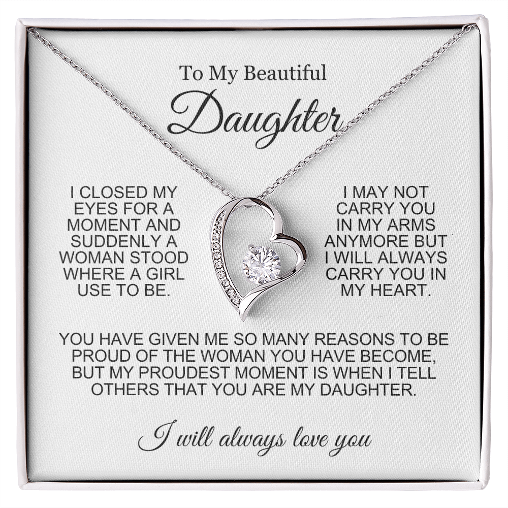 To My Daughter Necklace - Love Heart Necklace - Proud Of You Message Gift