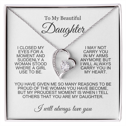 To My Daughter Necklace - Love Heart Necklace - Proud Of You Message Gift