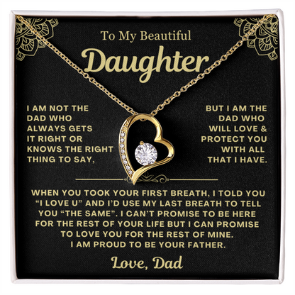To My Daughter Necklace from Dad - Love Heart Necklace - Proud Father Message Card Gift
