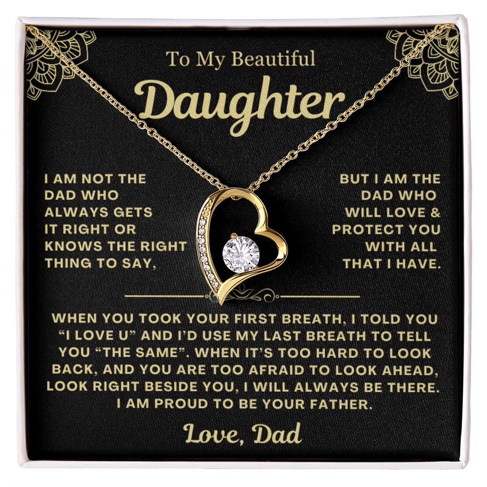 To My Daughter Necklace from Dad - Love Heart Necklace - Proud Father Message Card Gift