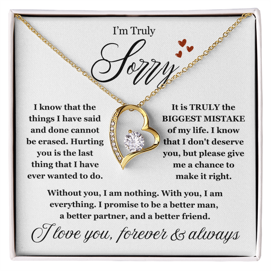 To My Love - Love Heart Necklace - I Am Sorry Message Card Gift