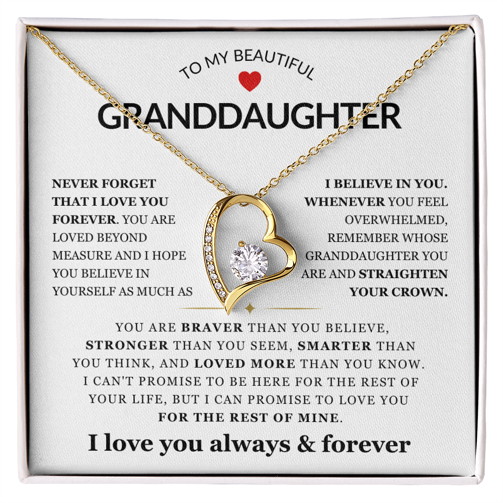 To My Granddaughter Necklace - Love Heart Necklace - I Love You Forever Message Card Jewelry Gift