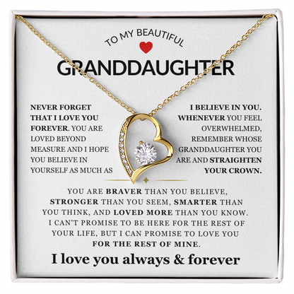To My Granddaughter Necklace - Love Heart Necklace - I Love You Forever Message Card Jewelry Gift