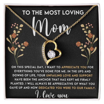 To My Mom - Love Heart Necklace - from Son Message Card Gift