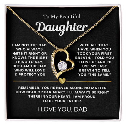To My Daughter Necklace from Dad - Love Heart Necklace - Proud Father Message Card Gift