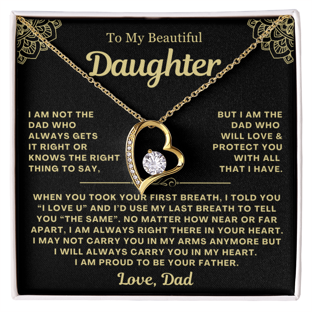 To My Daughter Necklace from Dad - Love Heart Necklace - Proud Father Message Card Gift