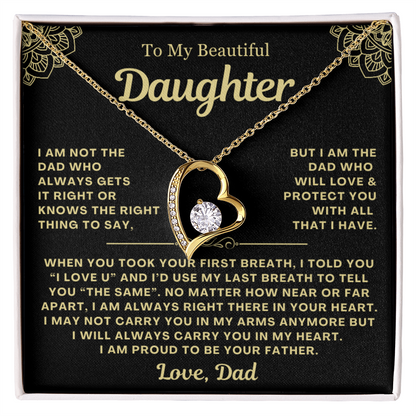To My Daughter Necklace from Dad - Love Heart Necklace - Proud Father Message Card Gift