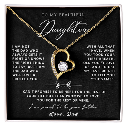 To My Daughter Necklace from Dad - Love Heart Necklace - Proud Father Message Card Gift