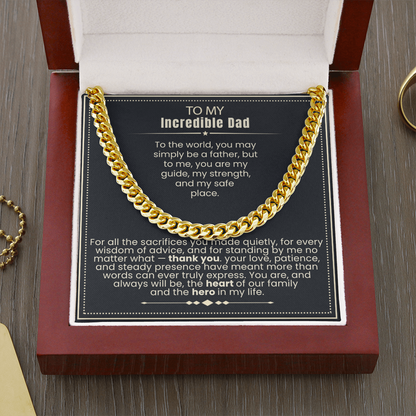 To My Dad - Cuban Link Necklace - You Are the Heart of Our Family Message Card Gift