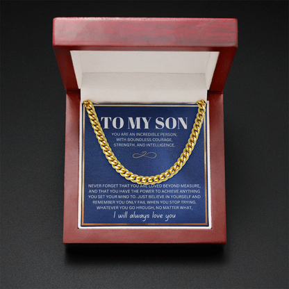 To My Son - Cuban Link Necklace - I Will Always Love You Message Card Gift