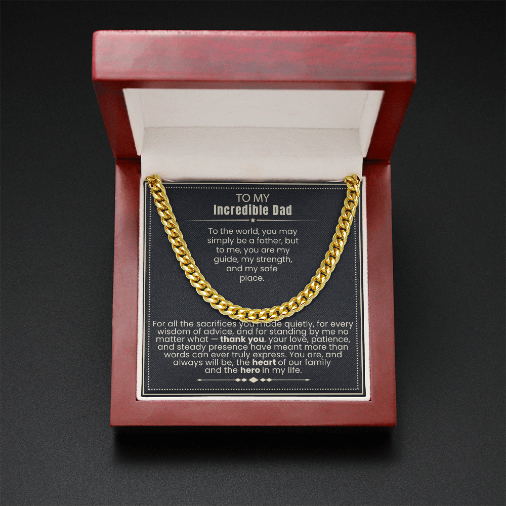 To My Dad - Cuban Link Necklace - You Are the Heart of Our Family Message Card Gift