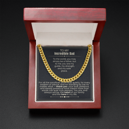 To My Dad - Cuban Link Necklace - You Are the Heart of Our Family Message Card Gift