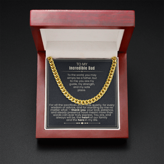 To My Dad - Cuban Link Necklace - You Are the Heart of Our Family Message Card Gift
