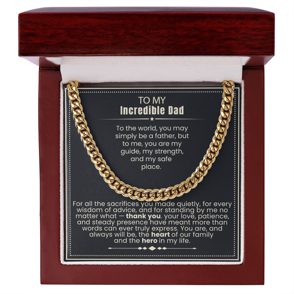 To My Dad - Cuban Link Necklace - You Are the Heart of Our Family Message Card Gift