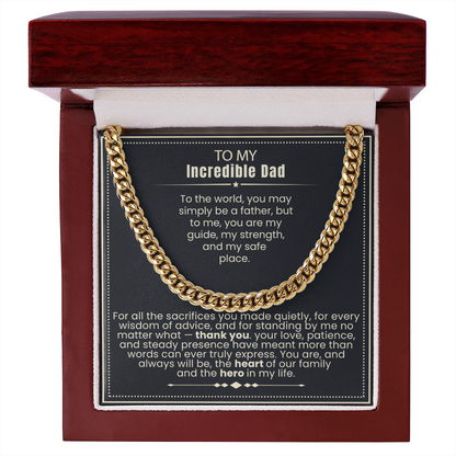 To My Dad - Cuban Link Necklace - You Are the Heart of Our Family Message Card Gift