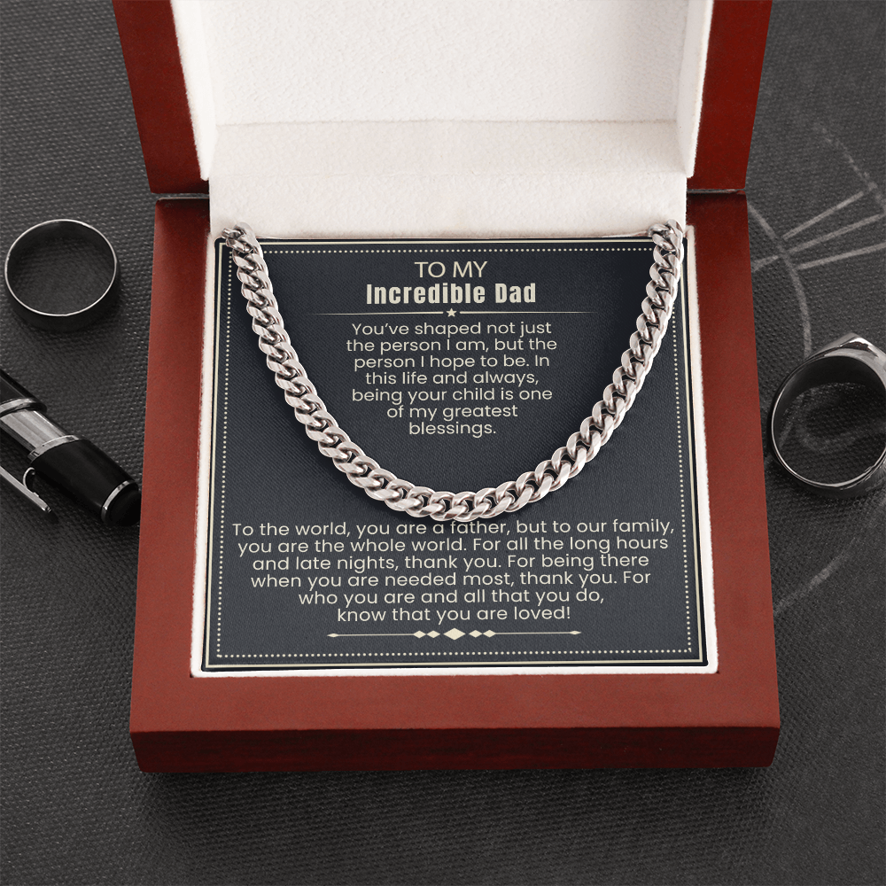 To My Dad - Cuban Link Necklace - You Are Loved Message Card Gift