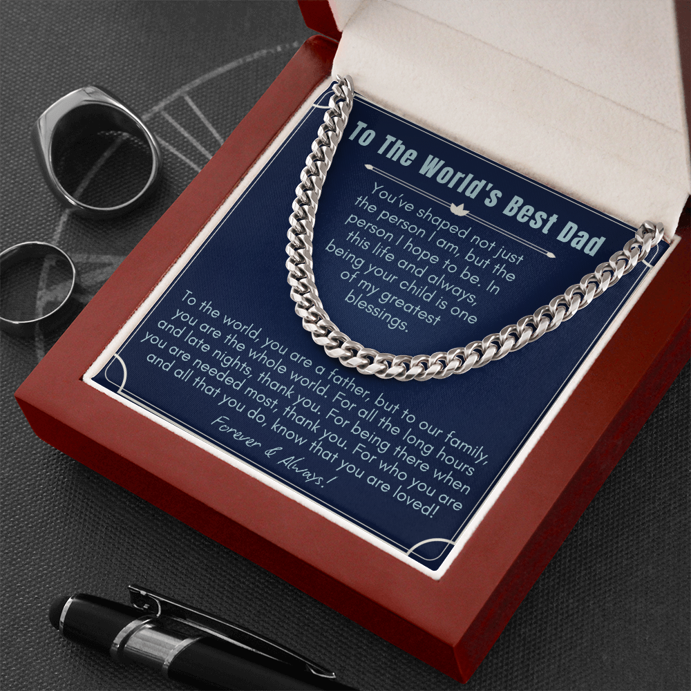 To My Dad - Cuban Link Necklace - World's Best Dad Message Card Gift