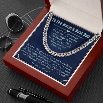 To My Dad - Cuban Link Necklace - World's Best Dad Message Card Gift