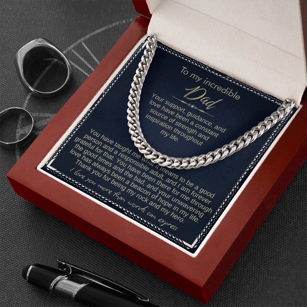 To My Dad - Cuban Link Necklace - Love You More Than Words Can Express Message Card Gift
