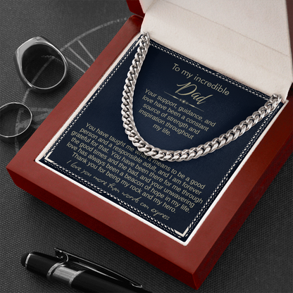 To My Dad - Cuban Link Necklace - Love You More Than Words Can Express Message Card Gift