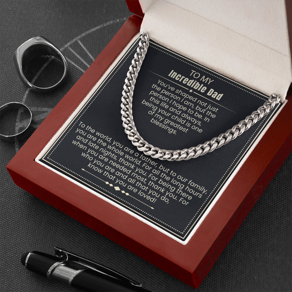 To My Dad - Cuban Link Necklace - You Are Loved Message Card Gift