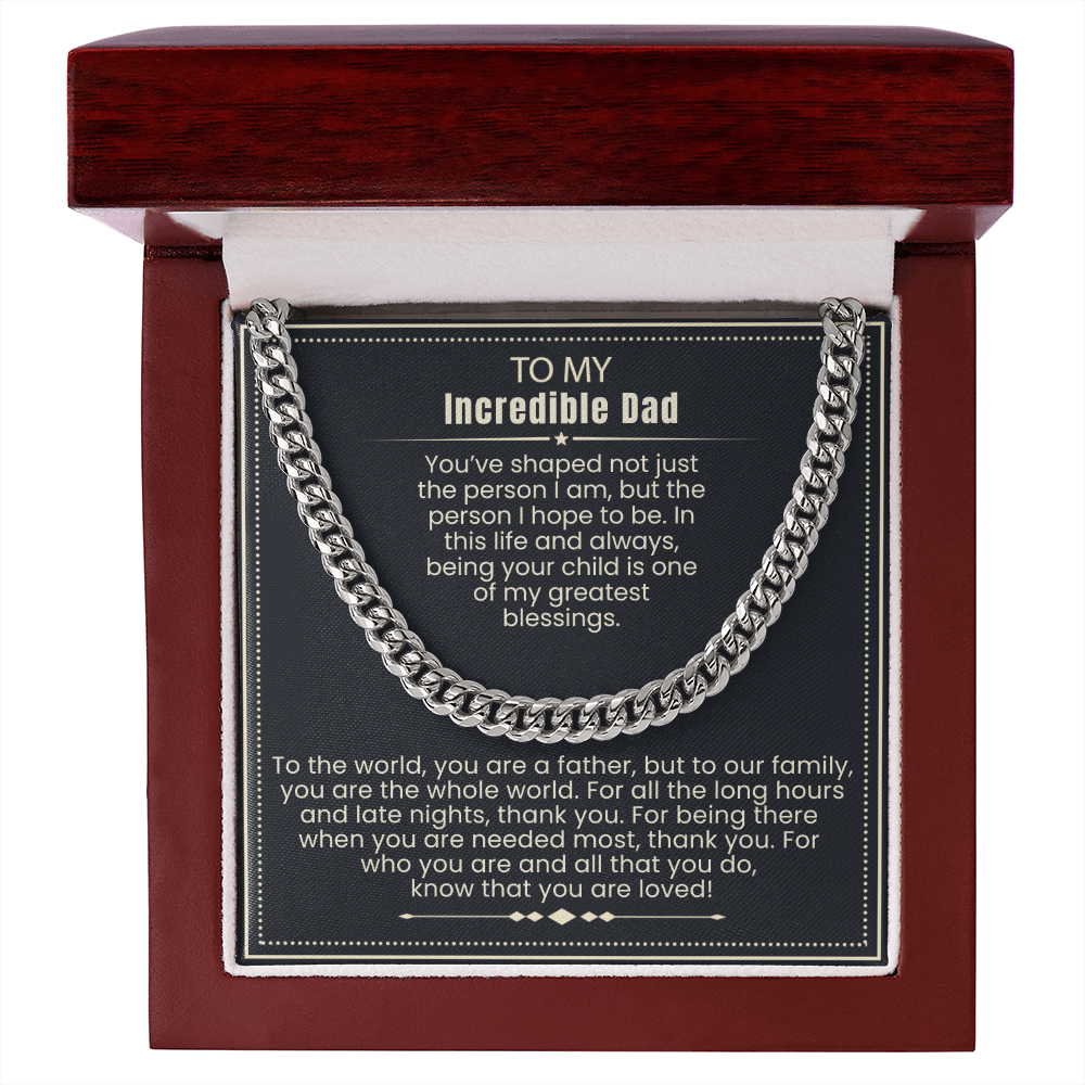 To My Dad - Cuban Link Necklace - You Are Loved Message Card Gift