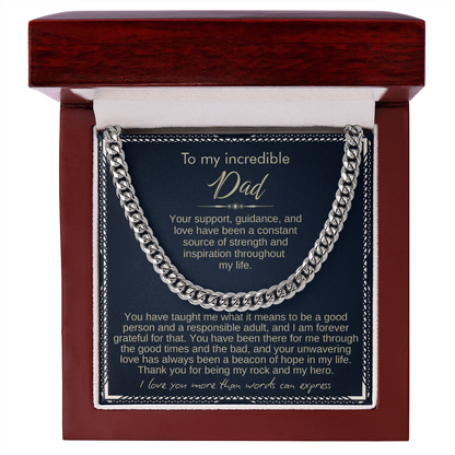 To My Dad - Cuban Link Necklace - Love You More Than Words Can Express Message Card Gift