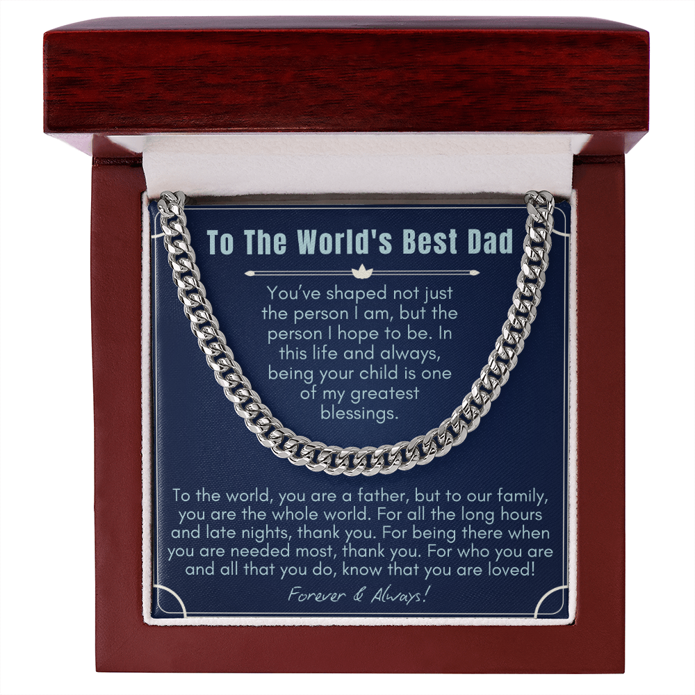 To My Dad - Cuban Link Necklace - World's Best Dad Message Card Gift