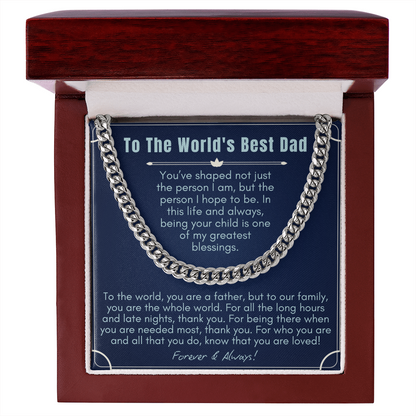 To My Dad - Cuban Link Necklace - World's Best Dad Message Card Gift