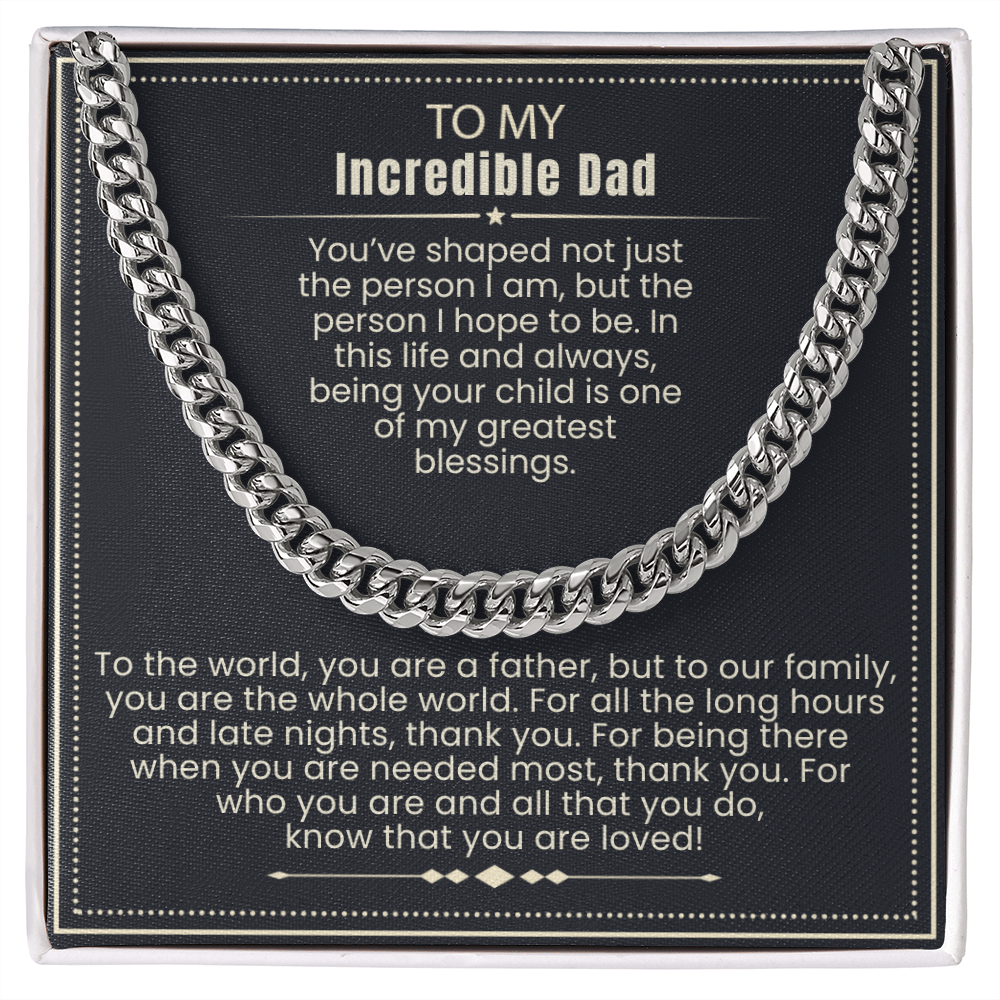 To My Dad - Cuban Link Necklace - You Are Loved Message Card Gift