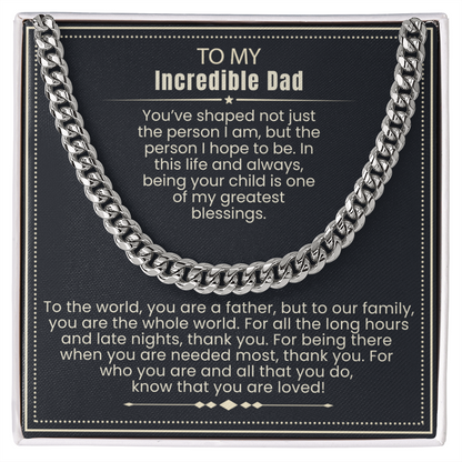 To My Dad - Cuban Link Necklace - You Are Loved Message Card Gift