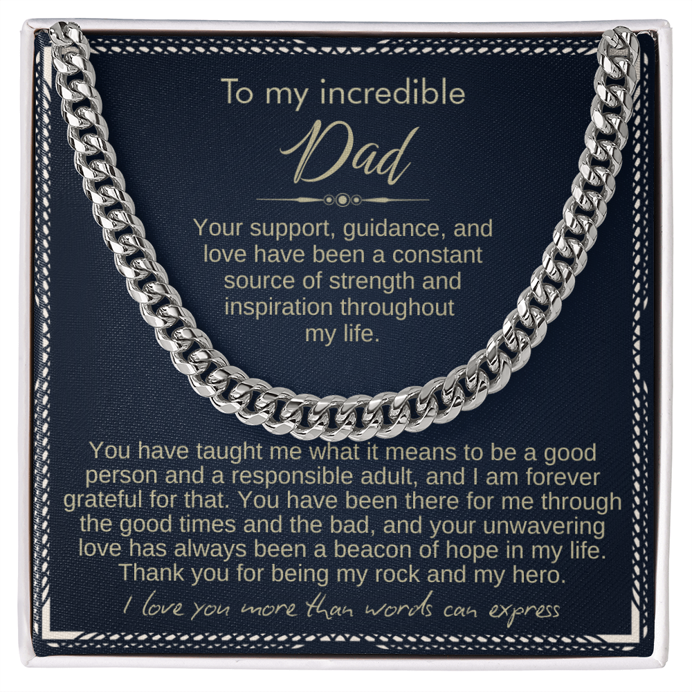 To My Dad - Cuban Link Necklace - Love You More Than Words Can Express Message Card Gift