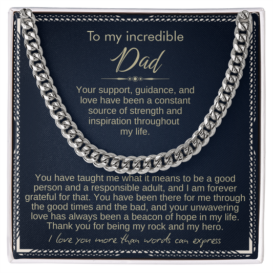 To My Dad - Cuban Link Necklace - Love You More Than Words Can Express Message Card Gift