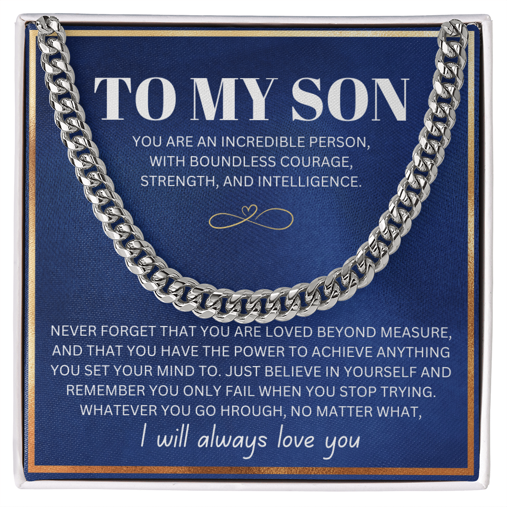 To My Son - Cuban Link Necklace - I Will Always Love You Message Card Gift