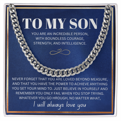 To My Son - Cuban Link Necklace - I Will Always Love You Message Card Gift