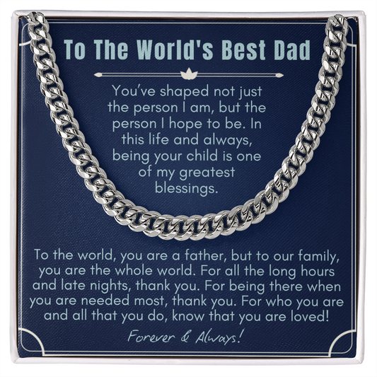 To My Dad - Cuban Link Necklace - World's Best Dad Message Card Gift