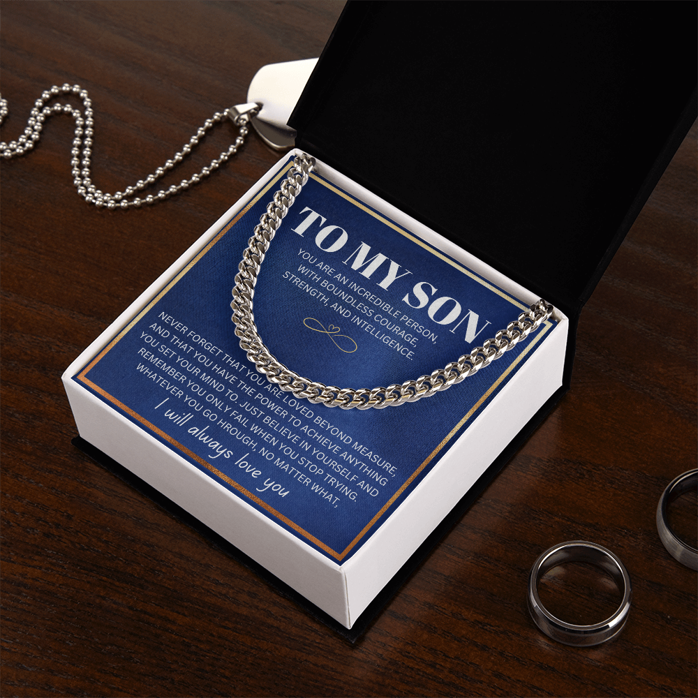 To My Son - Cuban Link Necklace - I Will Always Love You Message Card Gift
