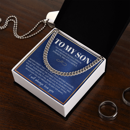 To My Son - Cuban Link Necklace - I Will Always Love You Message Card Gift