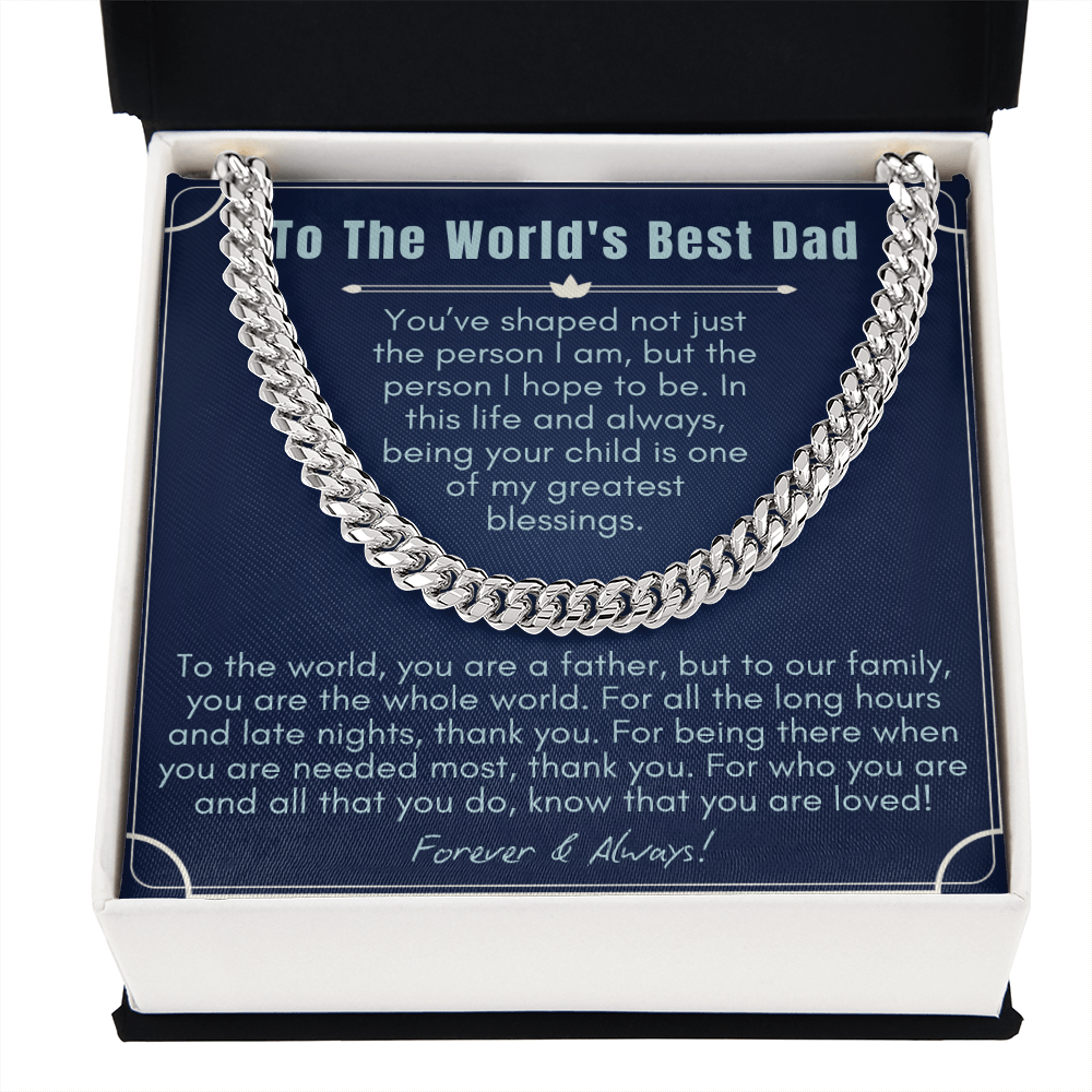 To My Dad - Cuban Link Necklace - World's Best Dad Message Card Gift