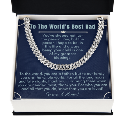 To My Dad - Cuban Link Necklace - World's Best Dad Message Card Gift