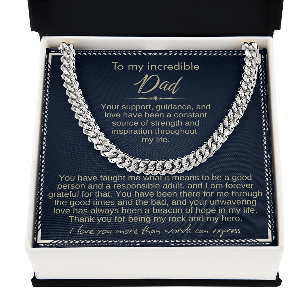 To My Dad - Cuban Link Necklace - Love You More Than Words Can Express Message Card Gift